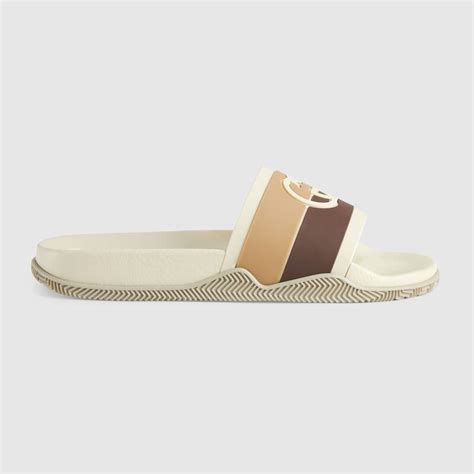 gucci stripe rubber slide sandal|Gucci interlocking g slide sandal.